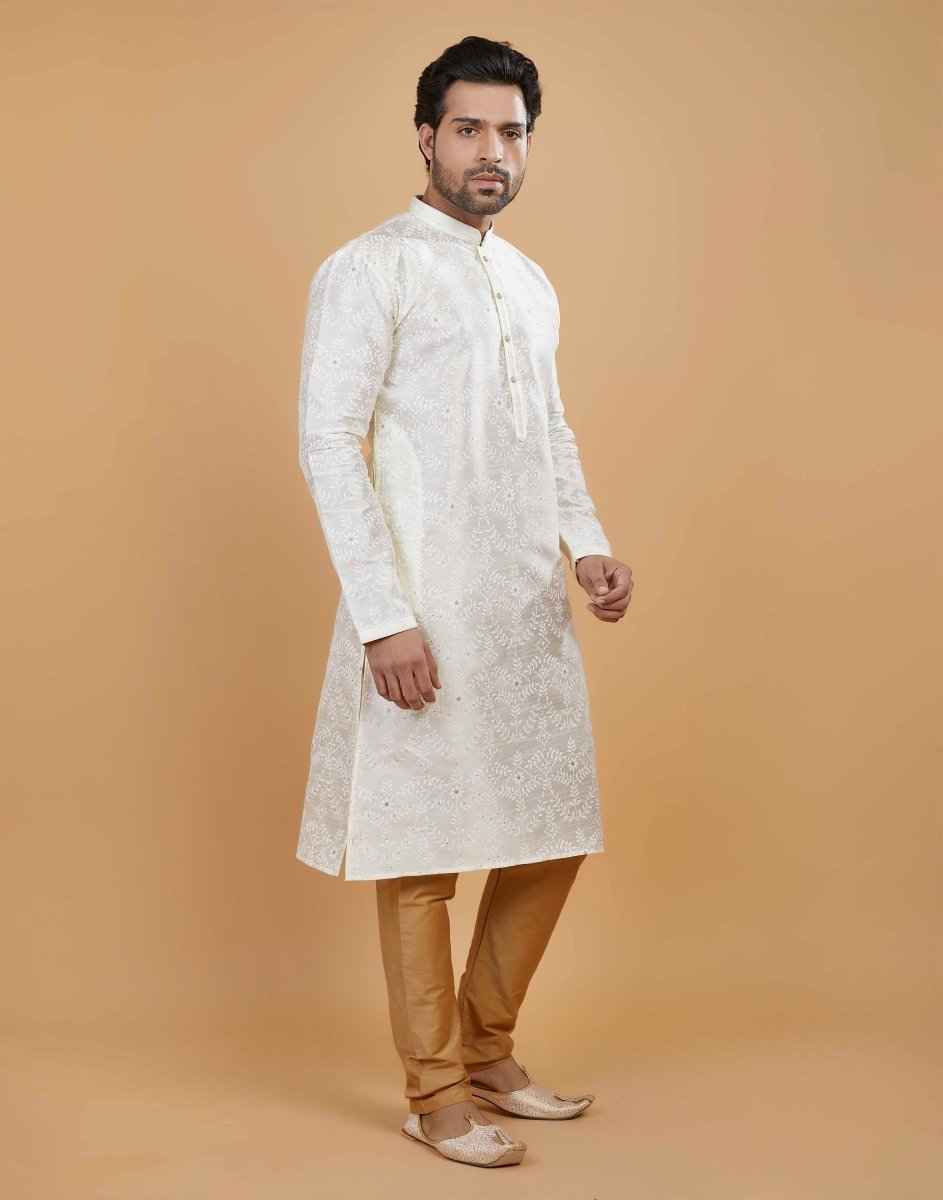 All Over Leaf Embroidery Style Kurta Set