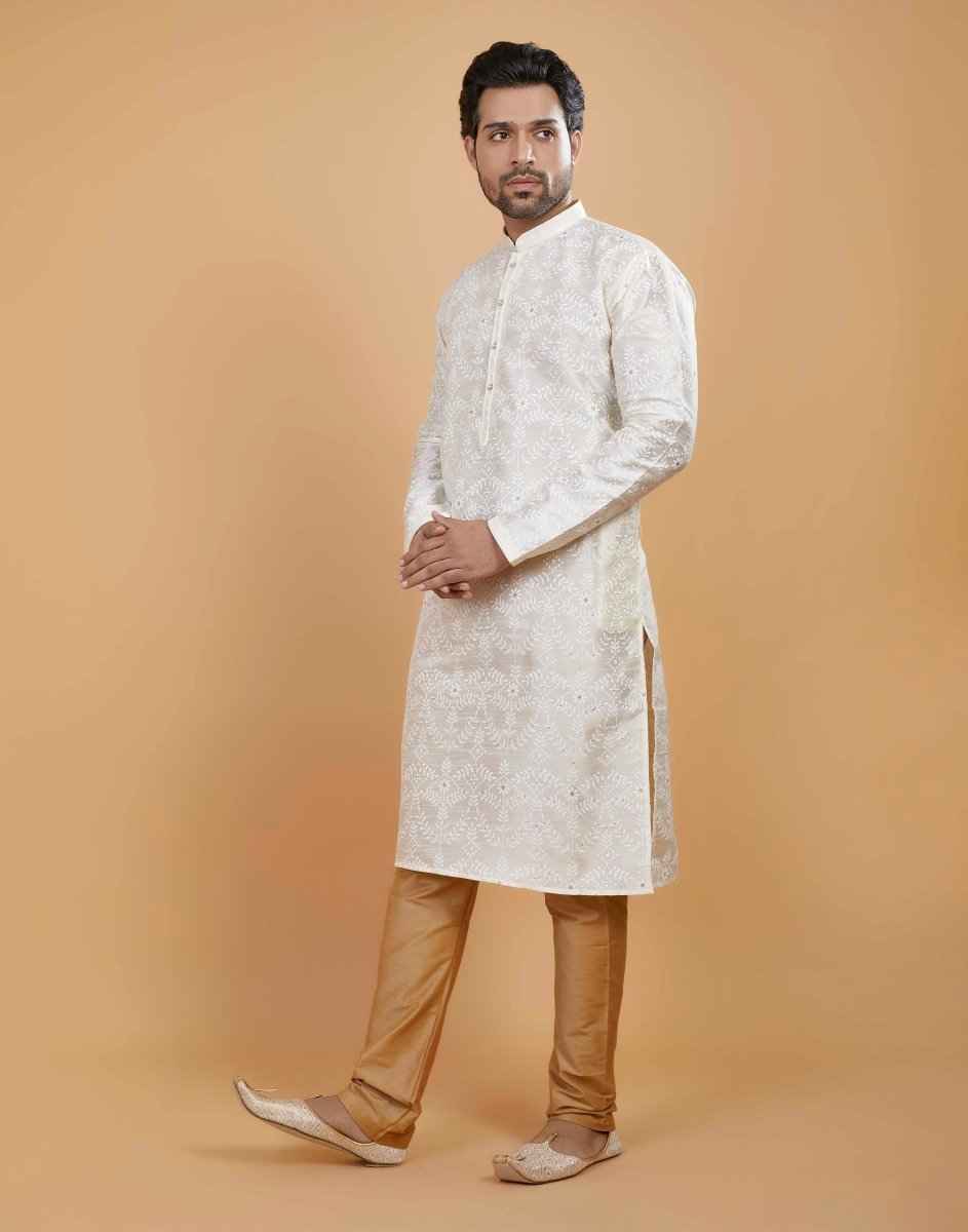 All Over Leaf Embroidery Style Kurta Set