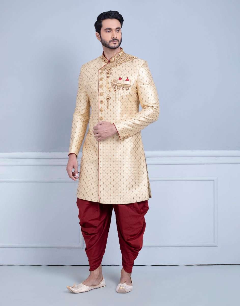 Gold Comfortable & Luxurious Detailing Traditional Sherwani