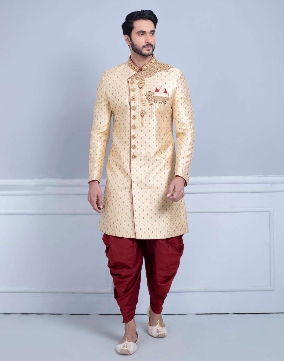 Gold Comfortable & Luxurious Detailing Traditional Sherwani