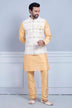 Self Brocade With Printed Soft Silk Kurta Jacket Set