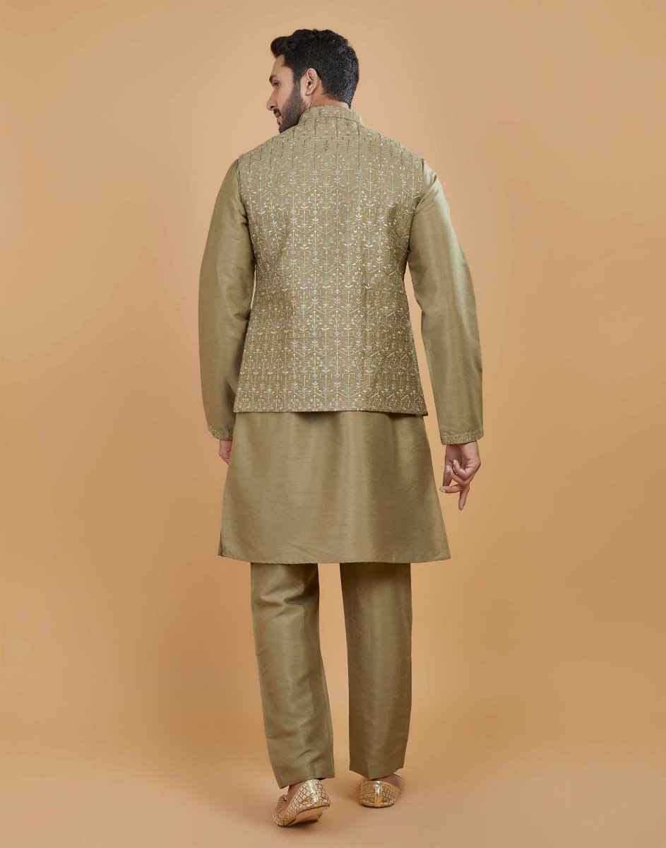 All Over Thread Embroidery Work Kurta Jacket Set