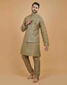 All Over Thread Embroidery Work Kurta Jacket Set