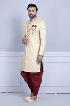 Gold Brocade Zardosi Cross Pattern Sherwani