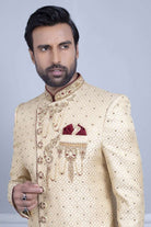 Gold Brocade Zardosi Cross Pattern Sherwani