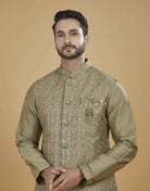 All Over Thread Embroidery Work Kurta Jacket Set