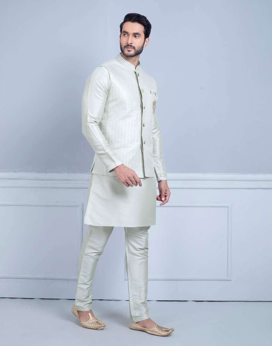 Stylish Pista Green Rawsilk Sequence Kurta Jacket