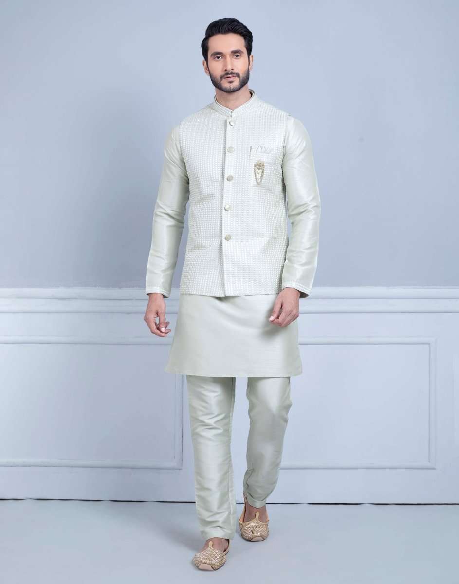 Stylish Pista Green Rawsilk Sequence Kurta Jacket