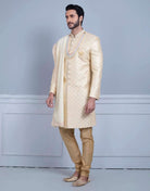 Fawn Art Silk Sherwani With Dupatta