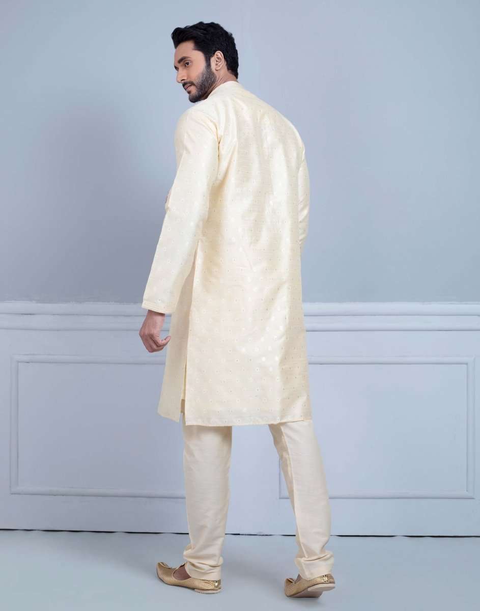 Soft Silk Luxurious Silver Booti Kurta Set