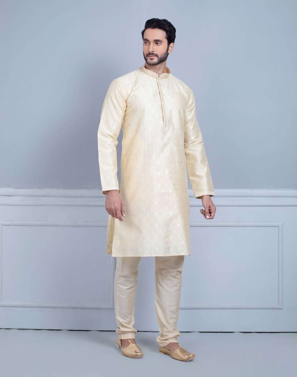 Soft Silk Luxurious Silver Booti Kurta Set