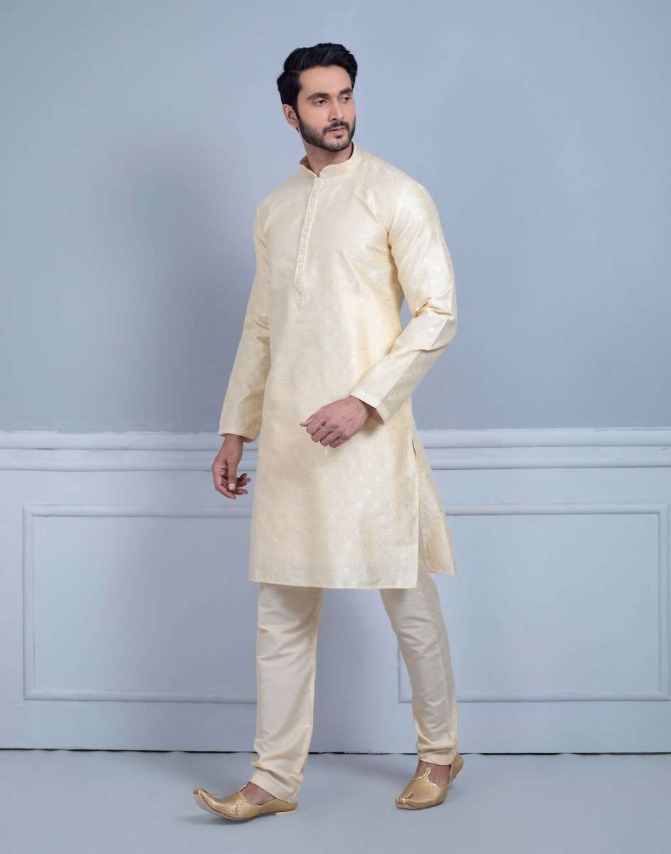 Soft Silk Luxurious Silver Booti Kurta Set