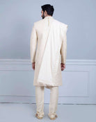 Cream Art Silk Embroidery With Sequence Work Sherwani