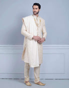 Cream Art Silk Embroidery With Sequence Work Sherwani