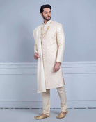 Cream Art Silk Embroidery With Sequence Work Sherwani