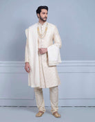 Cream Art Silk Embroidery With Sequence Work Sherwani