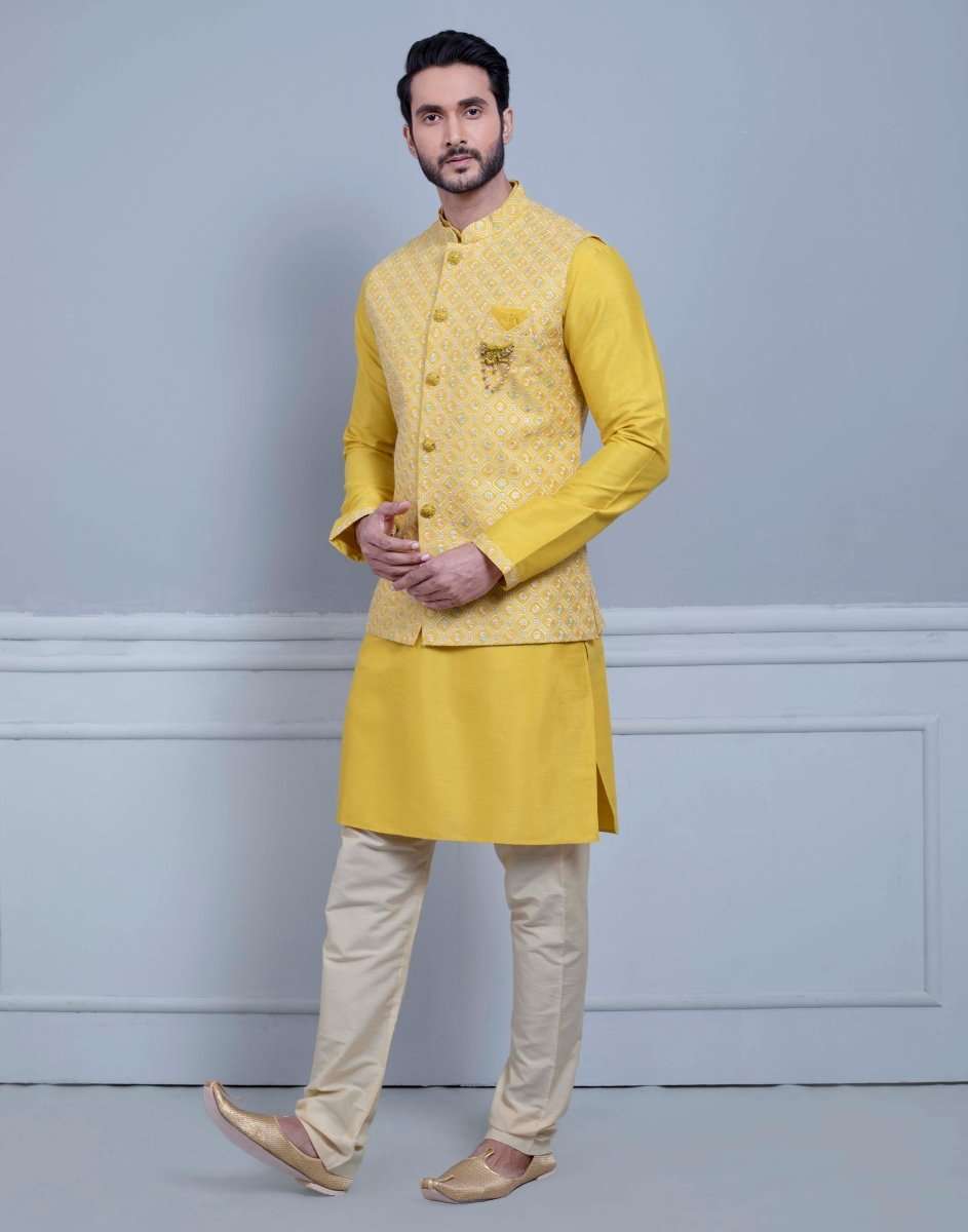 Self Brocade Design With Soft Silk Kurta Jacket