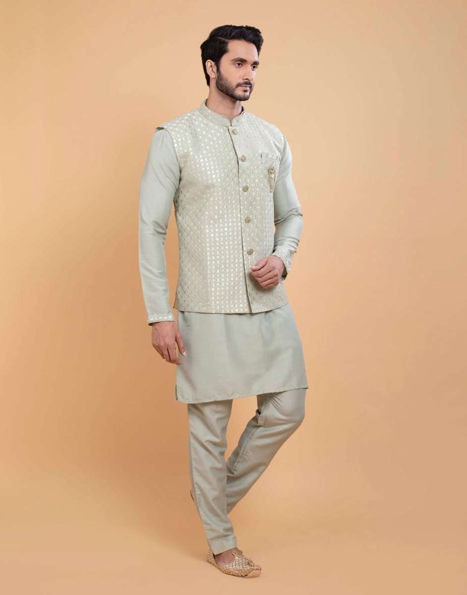 Soft Kurta With Rawsilk Sequence Work Jacket Style