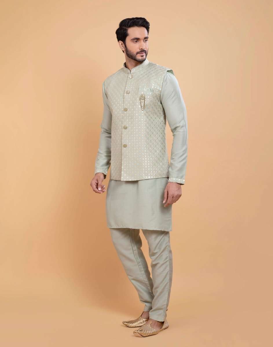 Soft Kurta With Rawsilk Sequence Work Jacket Style