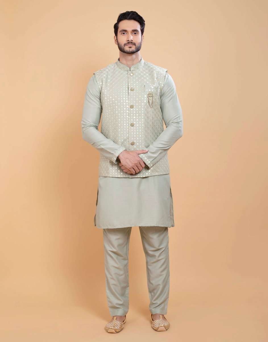 Soft Kurta With Rawsilk Sequence Work Jacket Style