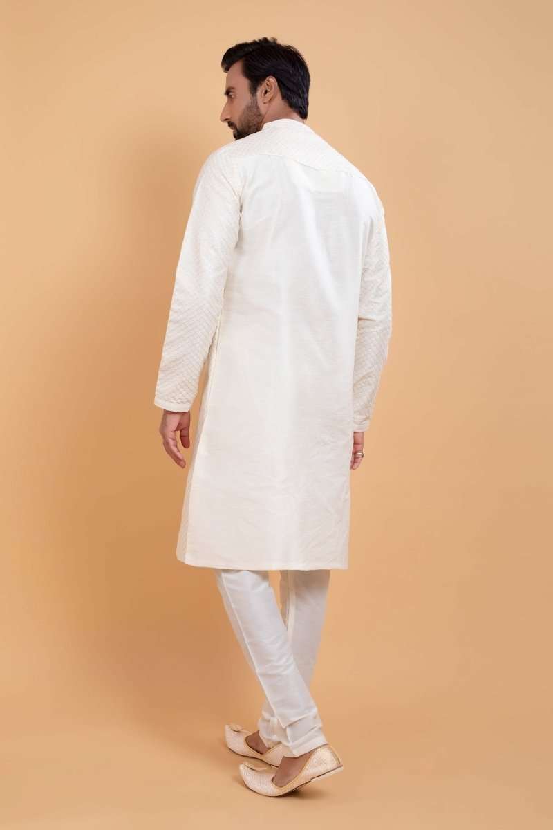 Soft Silk Fabric With All Silver Zari Work Kurta Set