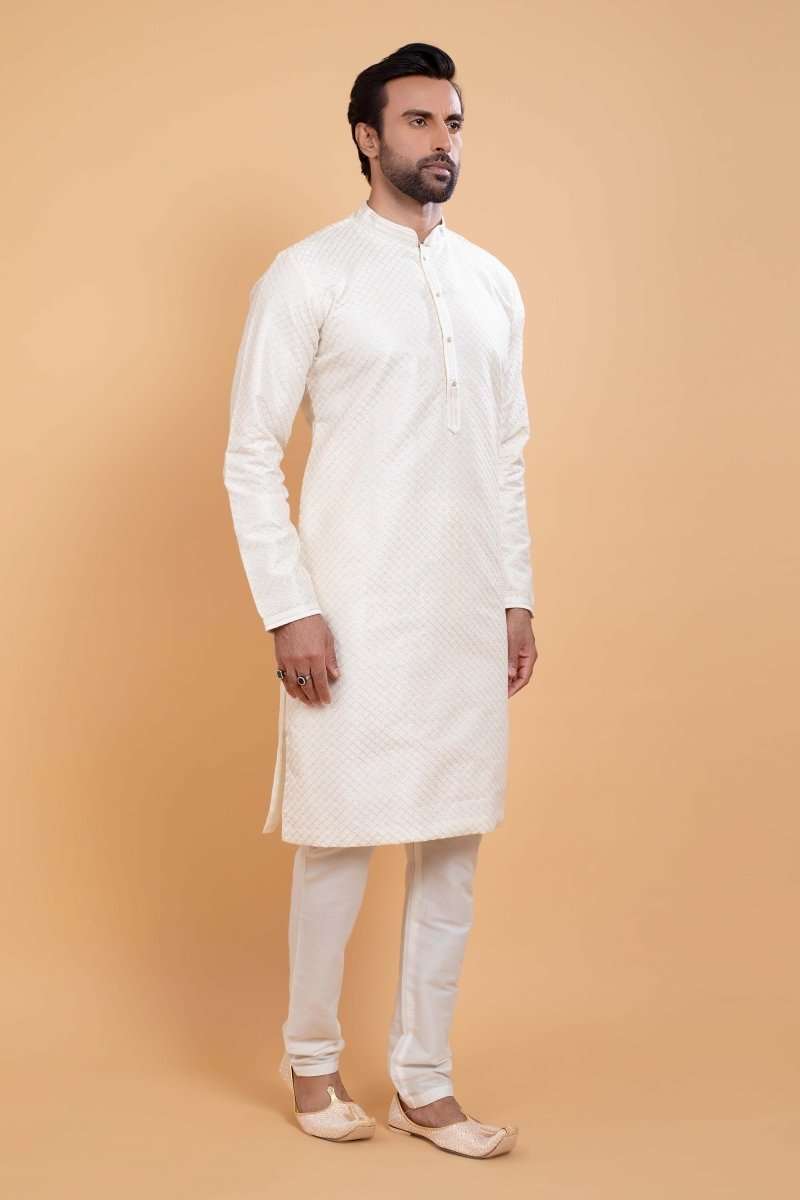 Soft Silk Fabric With All Silver Zari Work Kurta Set