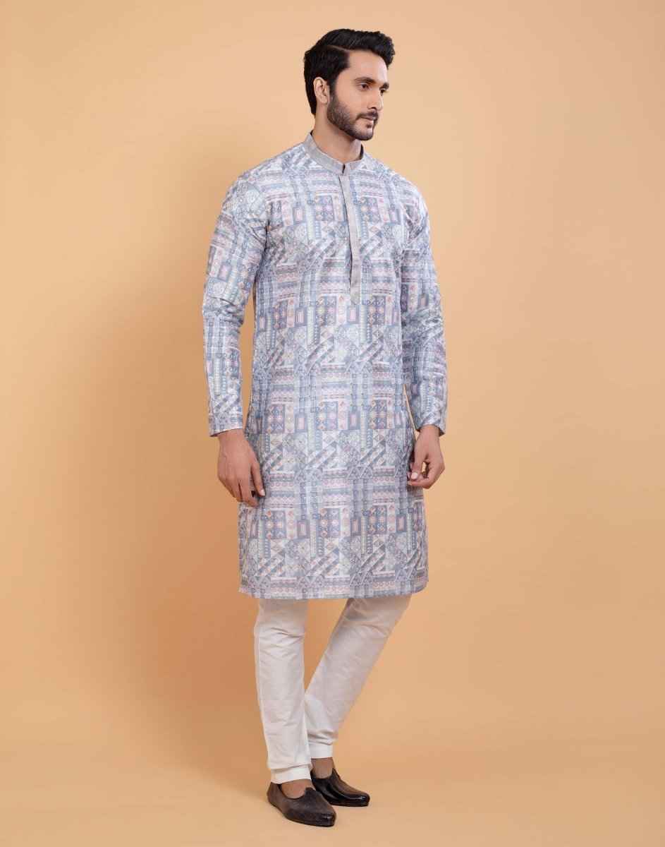 All Over Printed With Silk Zari Work Kurta Set