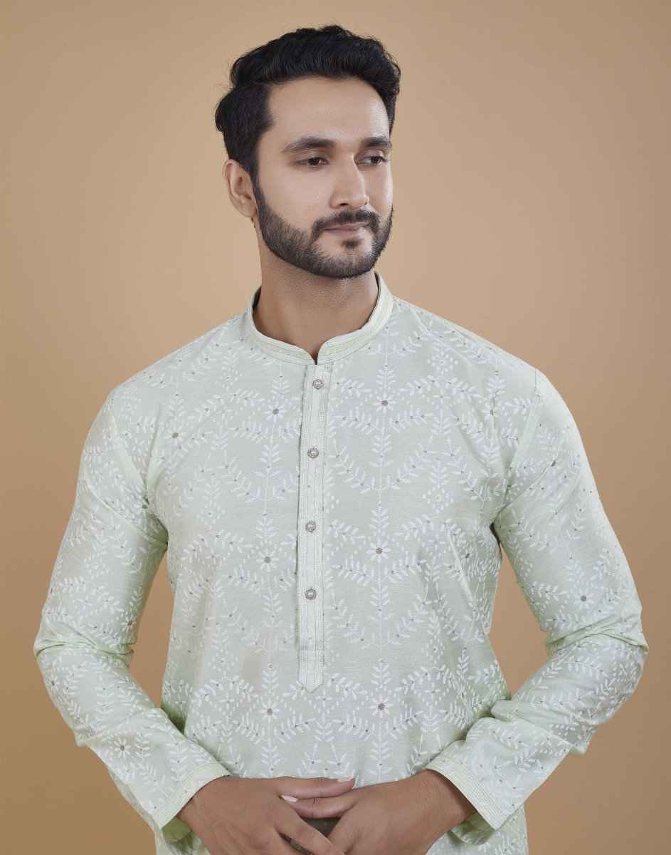 All Over Leaf Embroidery Style Kurta Set