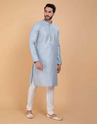 Soft Silk Fabric With All Silver Zari Work Kurta Set