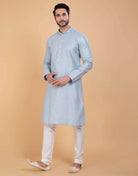 Soft Silk Fabric With All Silver Zari Work Kurta Set