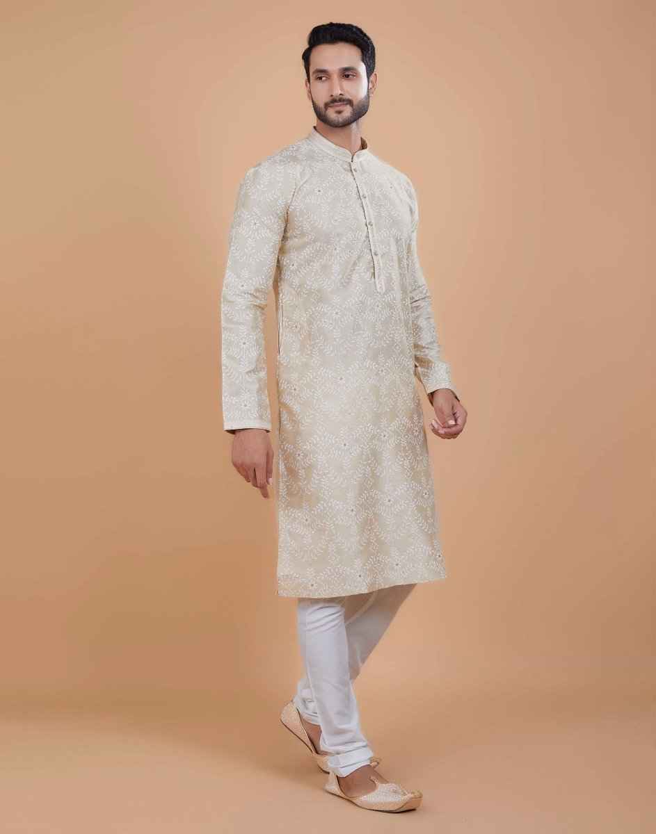 All Over Leaf Embroidery Style Kurta Set