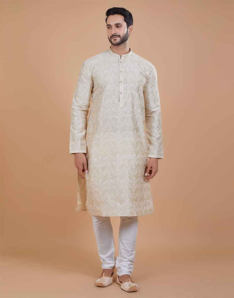 All Over Leaf Embroidery Style Kurta Set