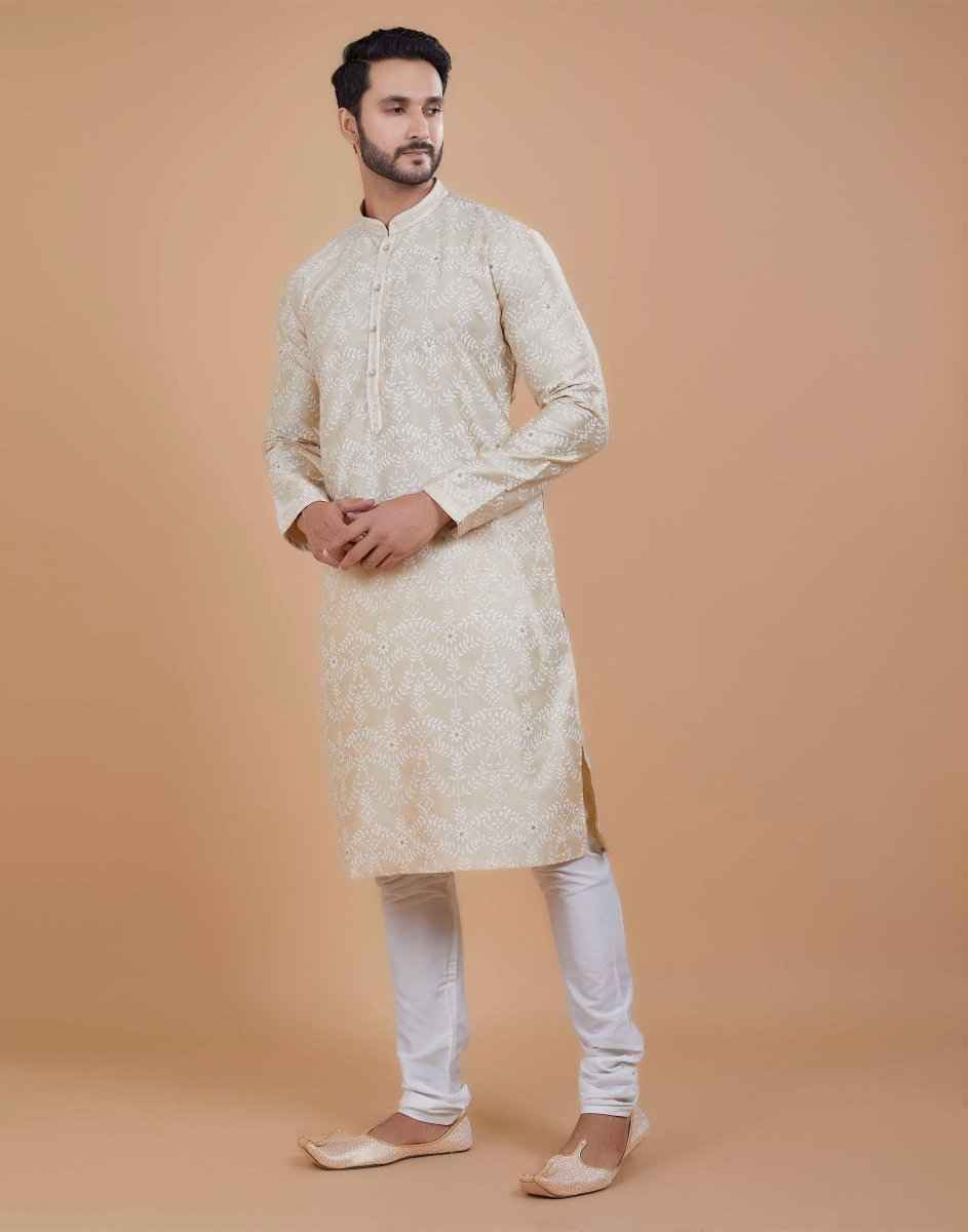 All Over Leaf Embroidery Style Kurta Set