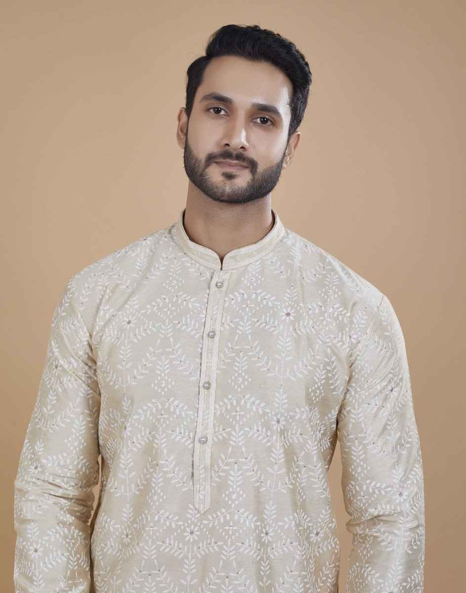 All Over Leaf Embroidery Style Kurta Set