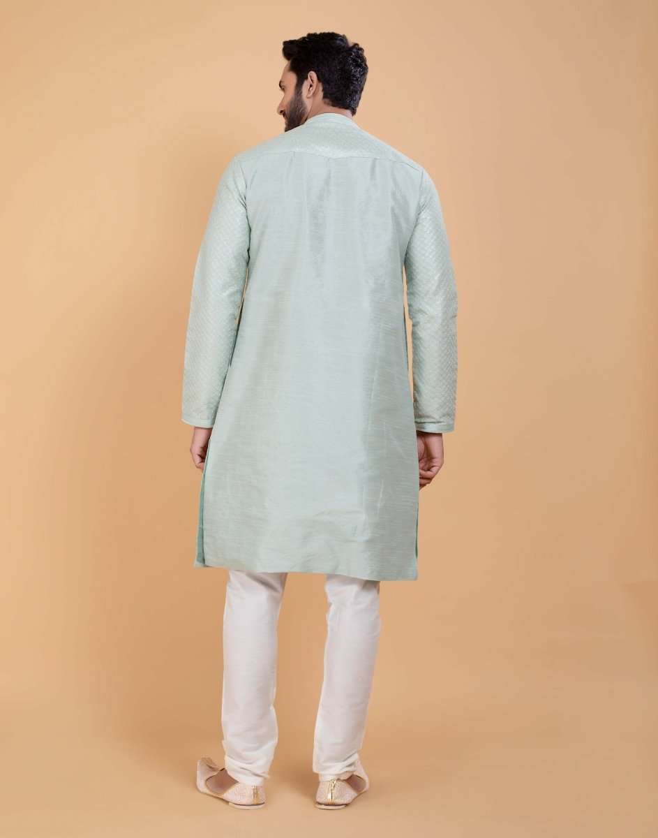 Soft Silk Fabric With All Silver Zari Work Kurta Set