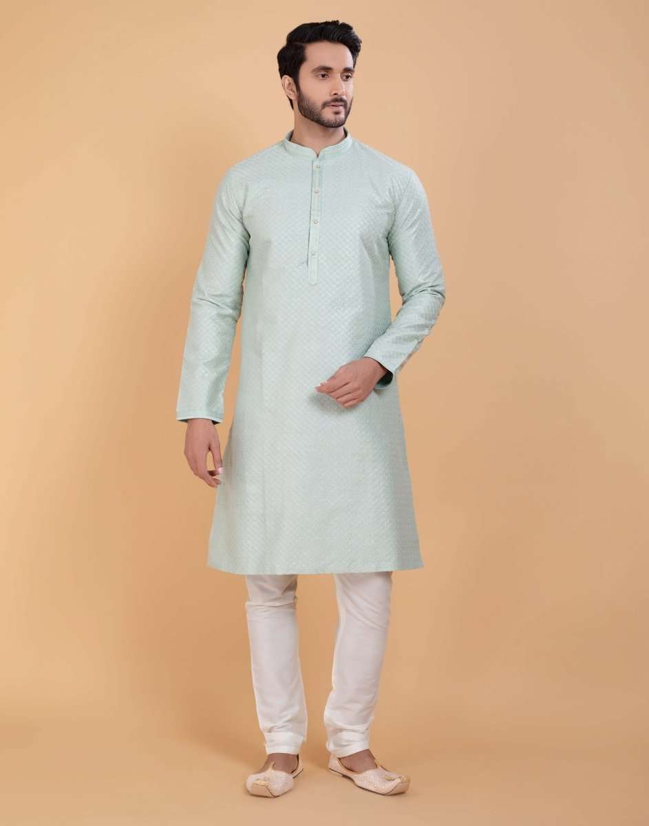 Soft Silk Fabric With All Silver Zari Work Kurta Set