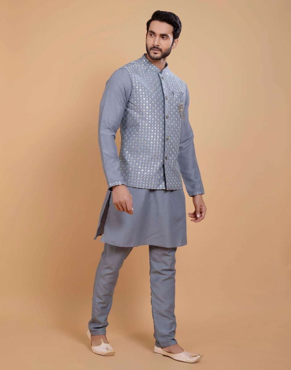 Soft Kurta With Rawsilk Sequence Work Jacket Style