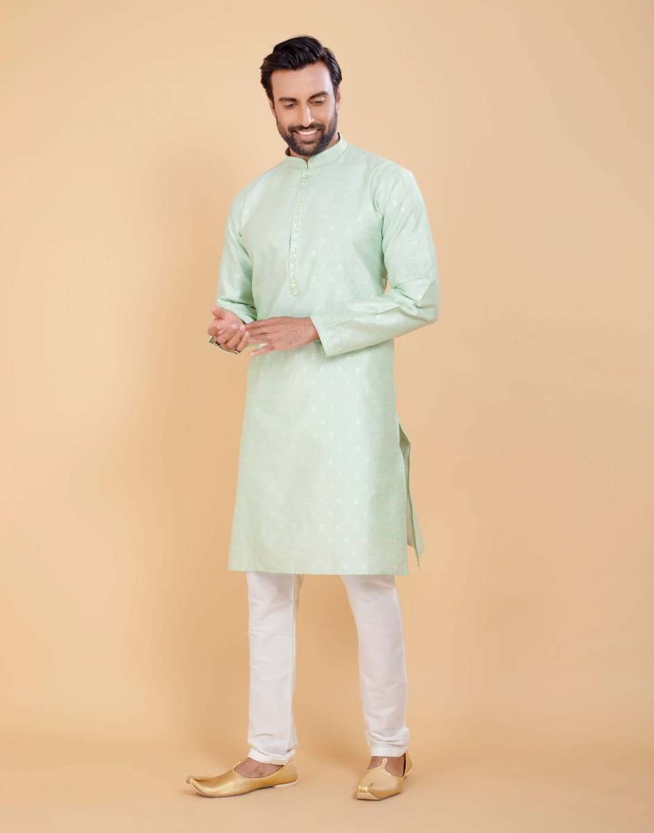 Soft Silk Luxurious Silver Booti Kurta Set