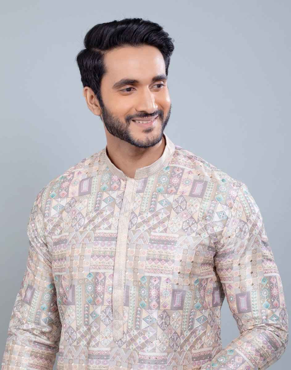 All Over Printed With Silk Zari Work Kurta Set