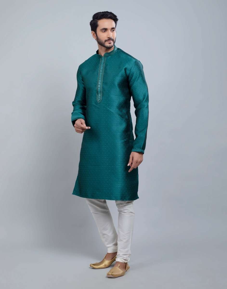 Self Jacquard All Over Printed With Collar Work Kurta Set