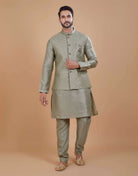 Rawsilk Thread Embroidery Kurta Jacket Set