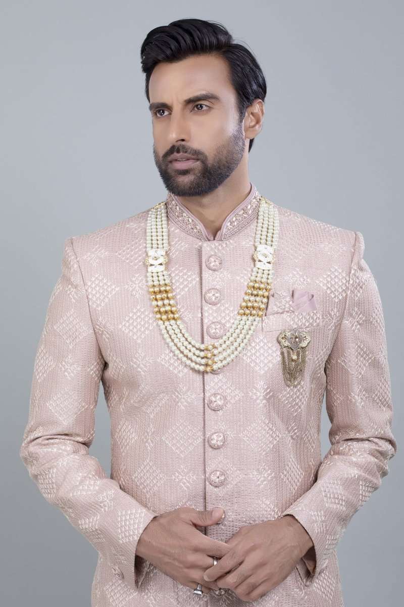 Onion Jacquard With Sequence Work Sherwani Set