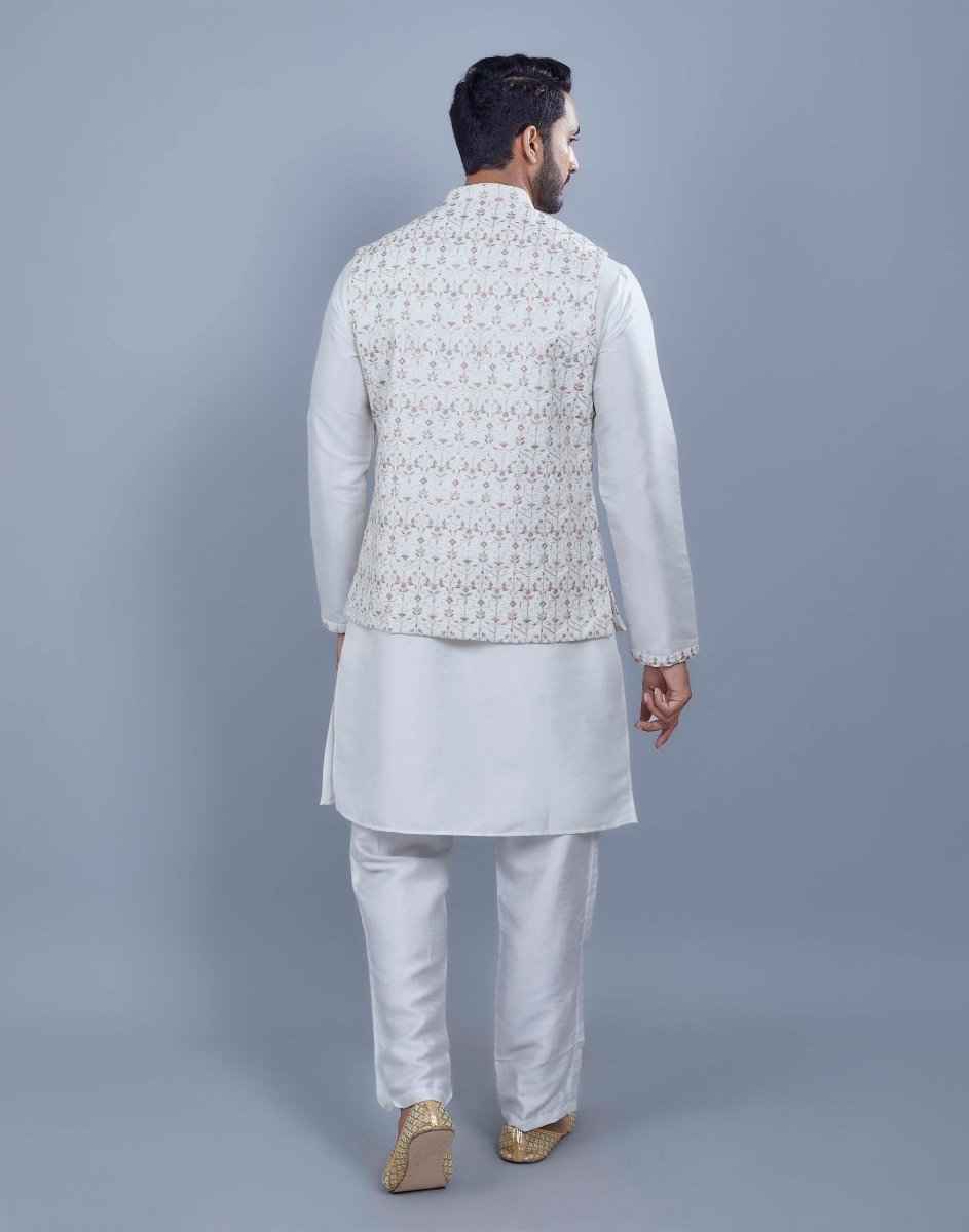 All Over Thread Embroidery Work Kurta Jacket Set