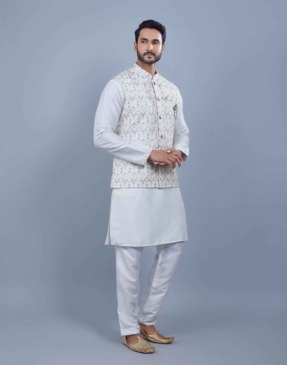 All Over Thread Embroidery Work Kurta Jacket Set