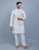 All Over Thread Embroidery Work Kurta Jacket Set