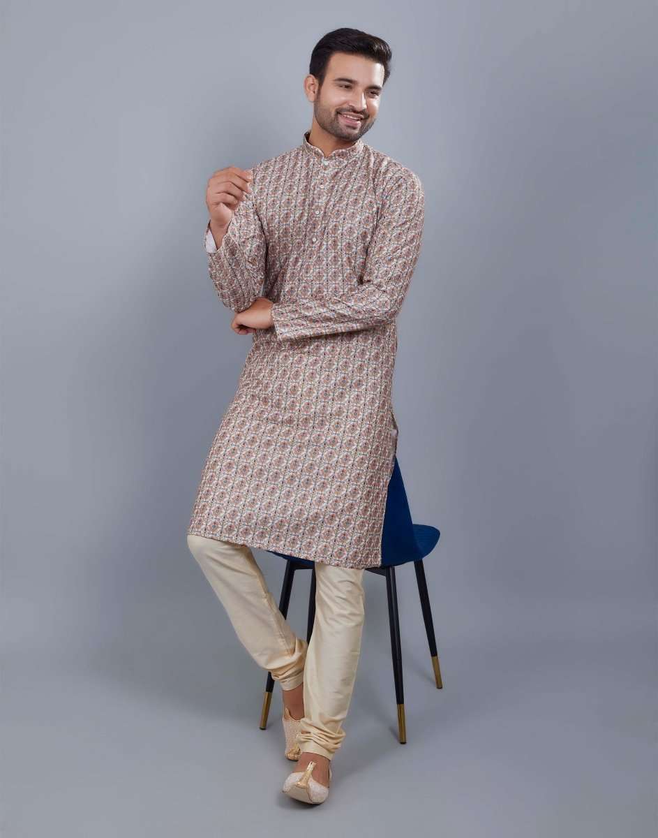 Brocade All Over Multi Color Printed Kurta Set