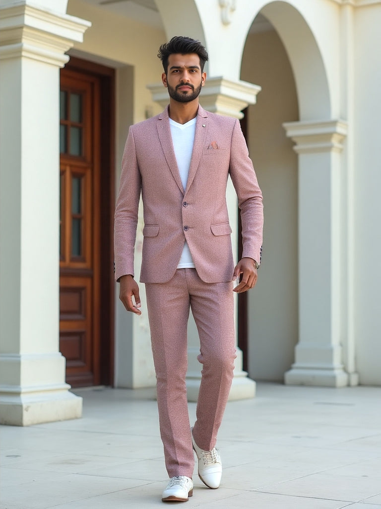 Suede and Giza Cotton Blazer in Peach
