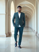 Green Classic Textured Polyester Viscose Blazer