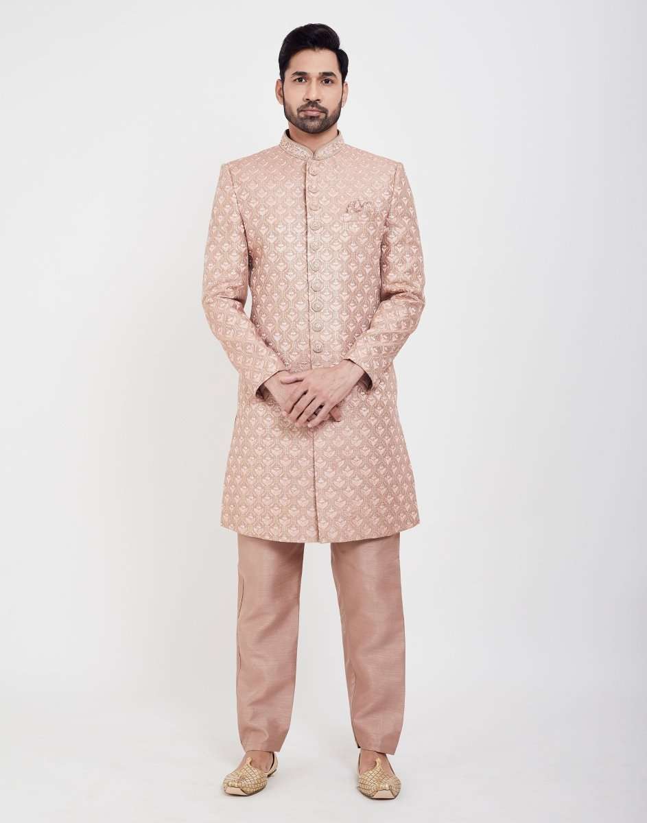 Jacquard Thread And Sequence Work Indo Western Sherwani Set