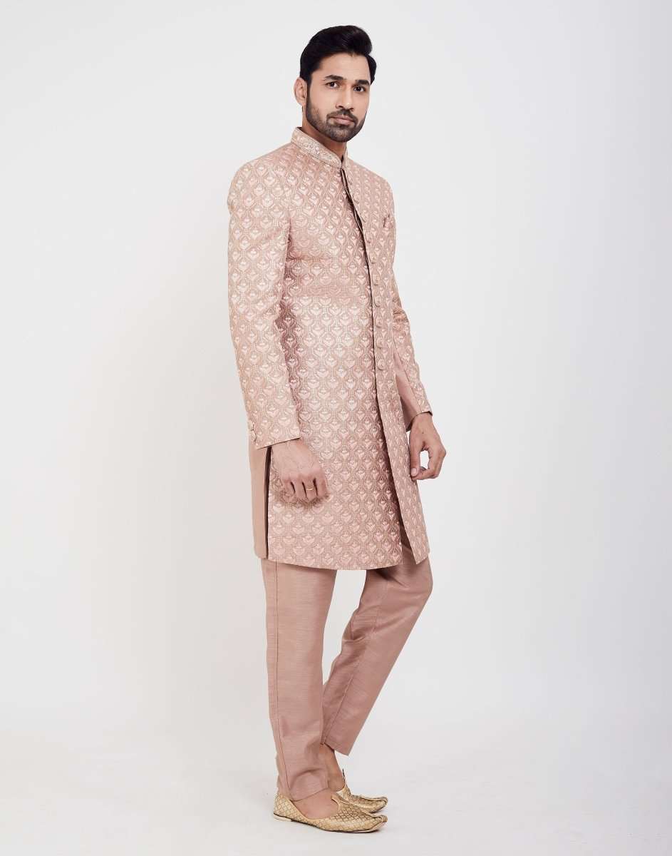 Jacquard Thread And Sequence Work Indo Western Sherwani Set